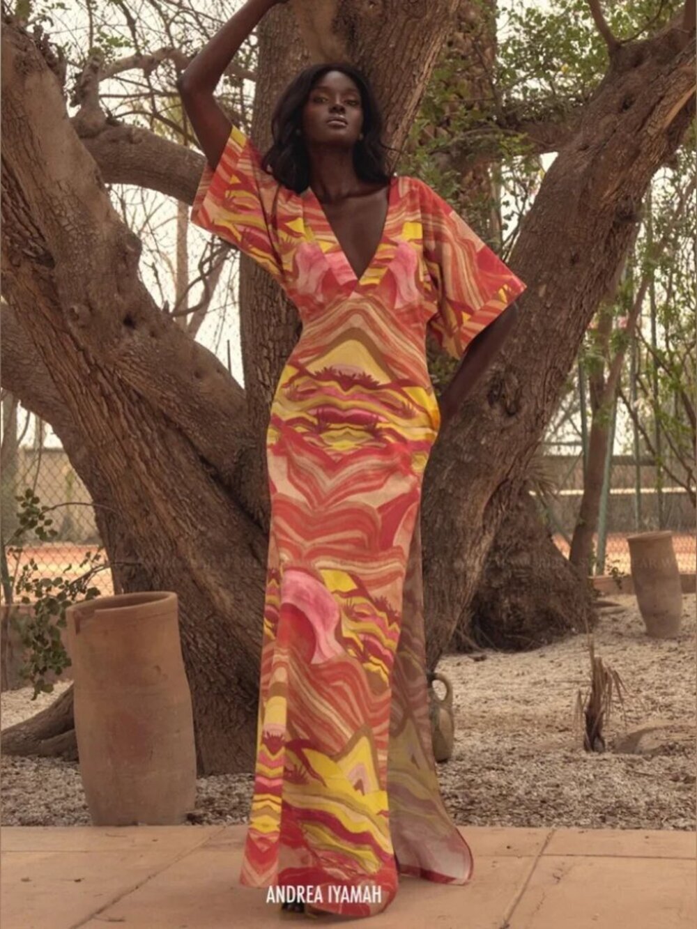New Andrea Iyamah Alyma Kaftan Linen Blend Resort Gown/Dress S/M NWT